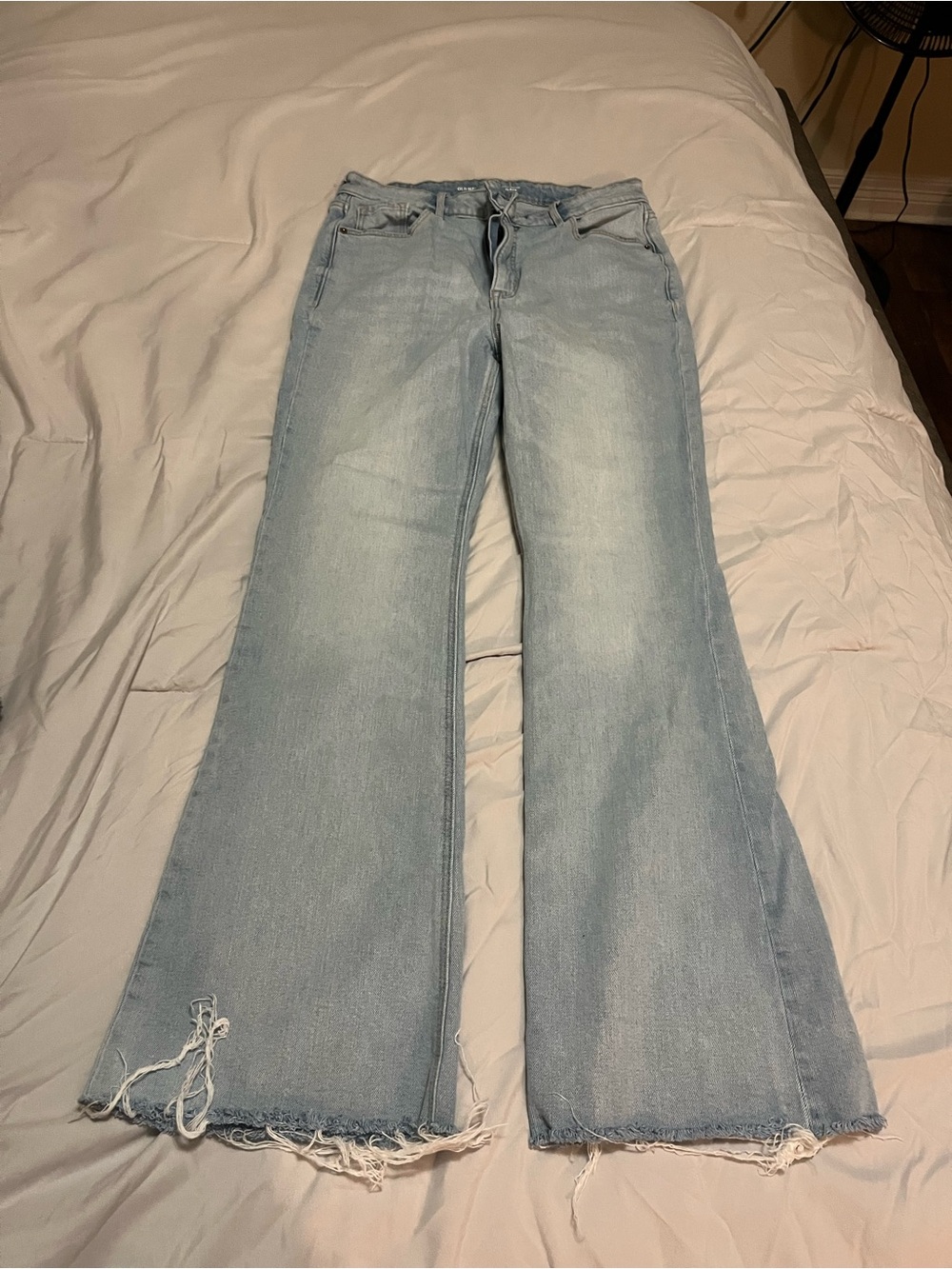 Old Navy Light Blue Flare Jeans with Frayed Hem